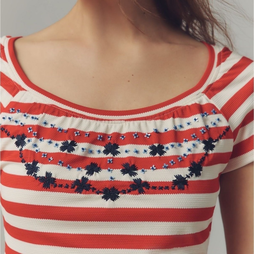Maeve Anthropologie (NEW) $88 Top Size XS Red Embroidered